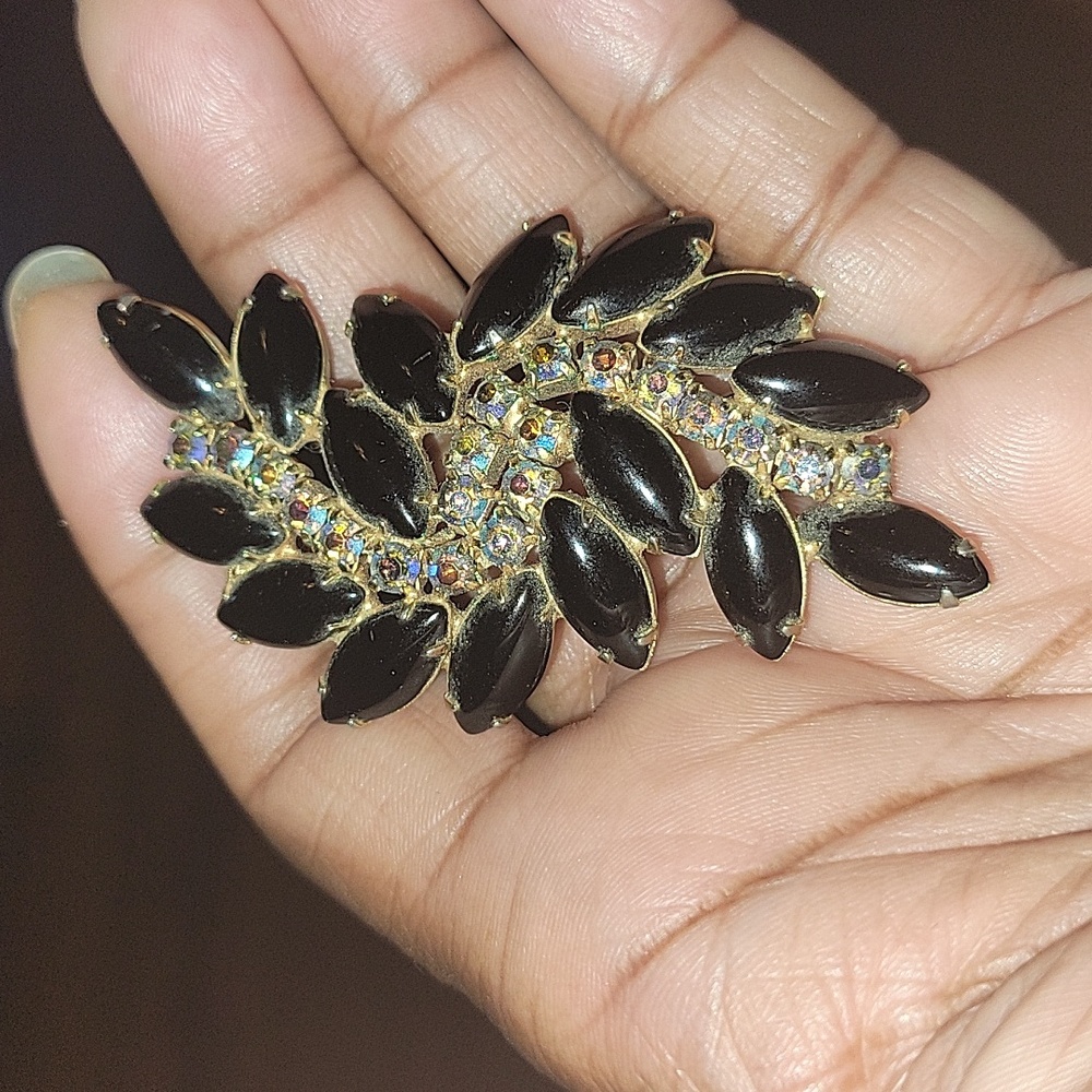 Juliana D&E Black Diamond Rhinestone Brooch Vintage DeLizza Elster
